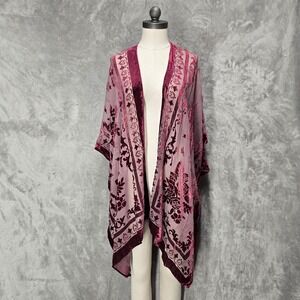 Angie Velvet Burnout Kimono Cardigan Maroon Sheer Whimsigoth Victorian Layer